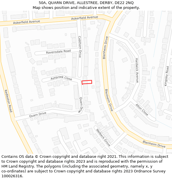50A, QUARN DRIVE, ALLESTREE, DERBY, DE22 2NQ: Location map and indicative extent of plot