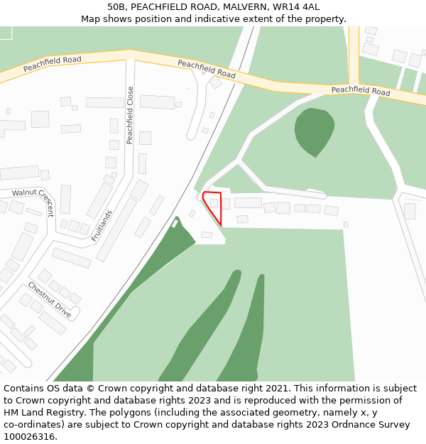 50B, PEACHFIELD ROAD, MALVERN, WR14 4AL: Location map and indicative extent of plot