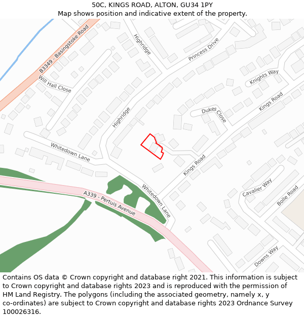 50C, KINGS ROAD, ALTON, GU34 1PY: Location map and indicative extent of plot