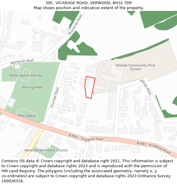 50C, VICARAGE ROAD, VERWOOD, BH31 7DP: Location map and indicative extent of plot