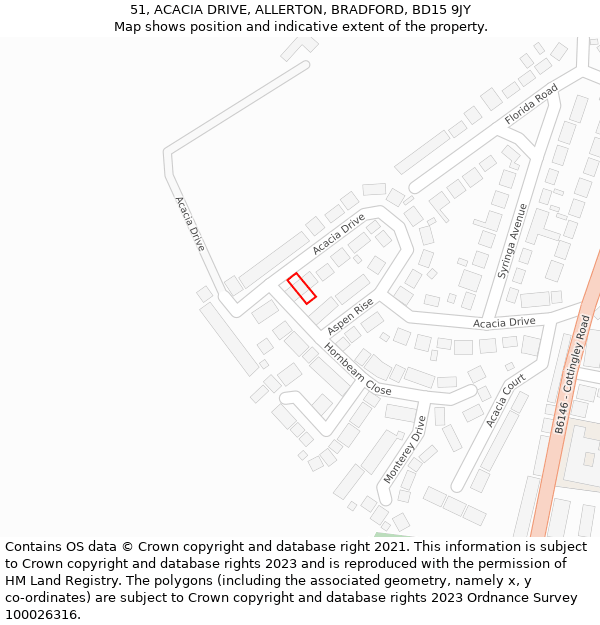 51, ACACIA DRIVE, ALLERTON, BRADFORD, BD15 9JY: Location map and indicative extent of plot