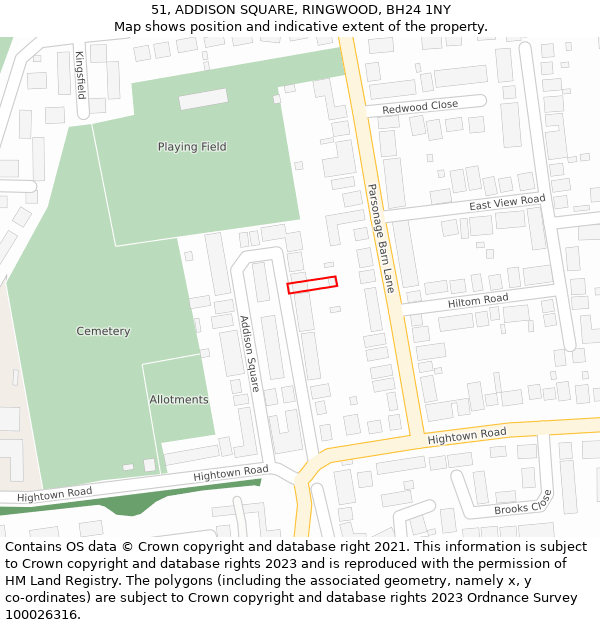51, ADDISON SQUARE, RINGWOOD, BH24 1NY: Location map and indicative extent of plot
