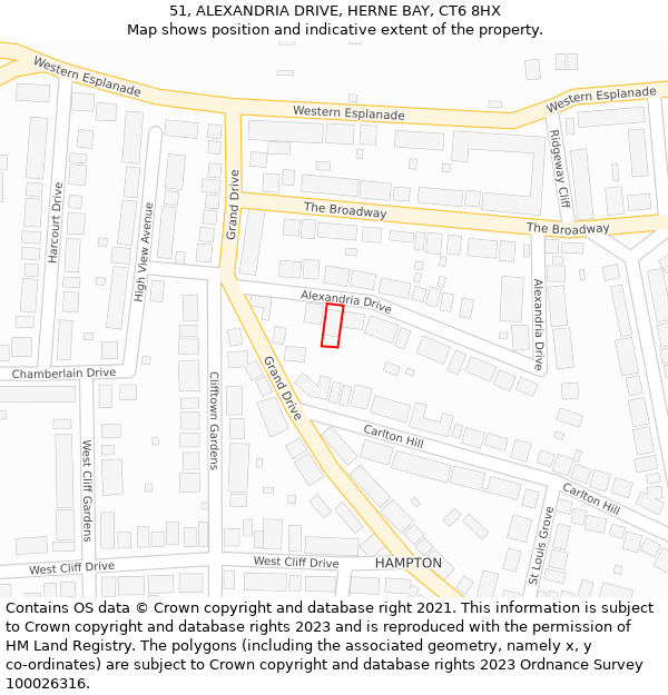 51, ALEXANDRIA DRIVE, HERNE BAY, CT6 8HX: Location map and indicative extent of plot