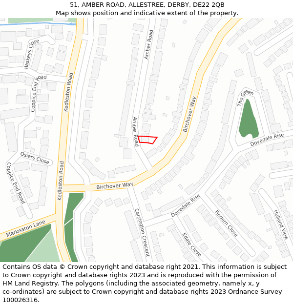 51, AMBER ROAD, ALLESTREE, DERBY, DE22 2QB: Location map and indicative extent of plot