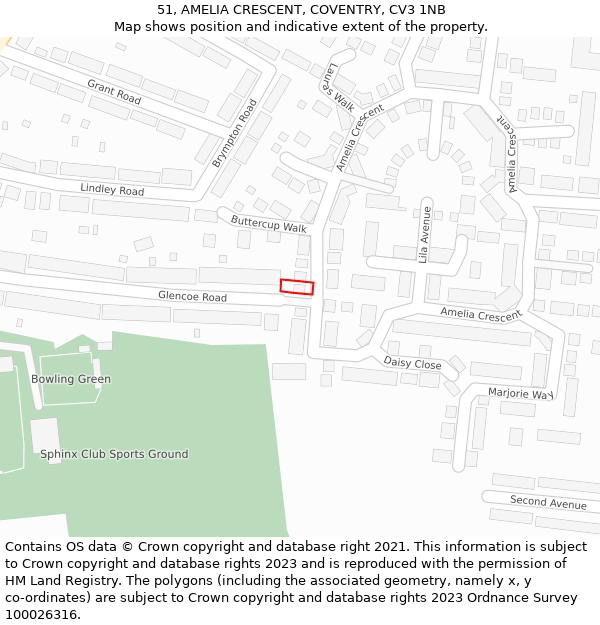 51, AMELIA CRESCENT, COVENTRY, CV3 1NB: Location map and indicative extent of plot