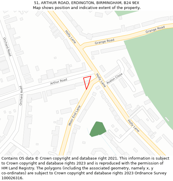 51, ARTHUR ROAD, ERDINGTON, BIRMINGHAM, B24 9EX: Location map and indicative extent of plot