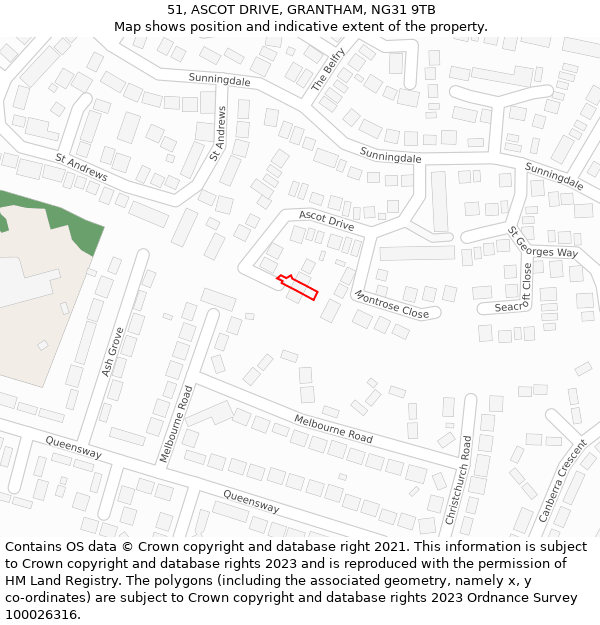 51, ASCOT DRIVE, GRANTHAM, NG31 9TB: Location map and indicative extent of plot