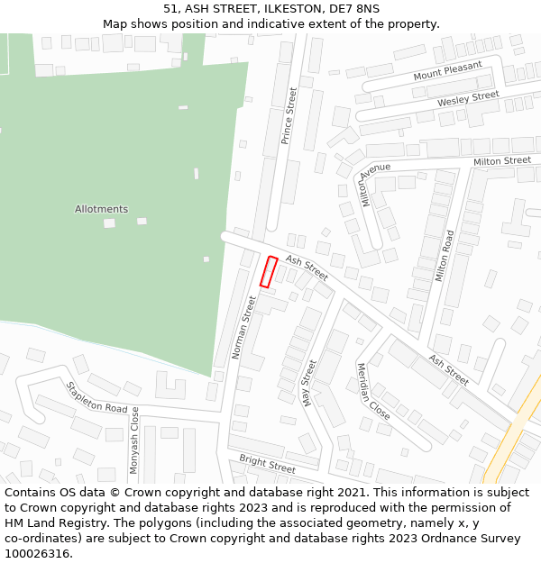 51, ASH STREET, ILKESTON, DE7 8NS: Location map and indicative extent of plot