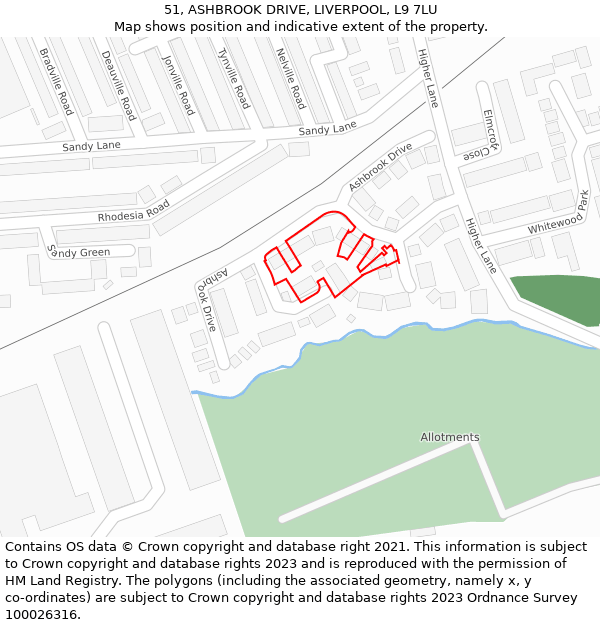 51, ASHBROOK DRIVE, LIVERPOOL, L9 7LU: Location map and indicative extent of plot