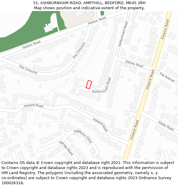 51, ASHBURNHAM ROAD, AMPTHILL, BEDFORD, MK45 2RH: Location map and indicative extent of plot