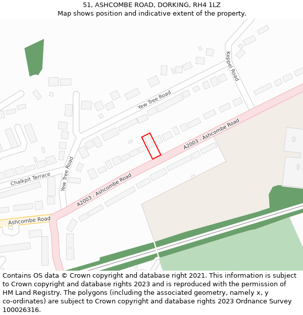 51, ASHCOMBE ROAD, DORKING, RH4 1LZ: Location map and indicative extent of plot