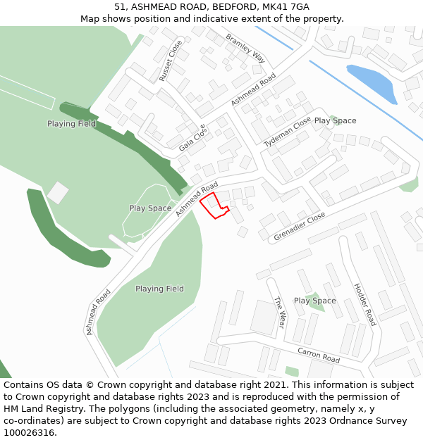 51, ASHMEAD ROAD, BEDFORD, MK41 7GA: Location map and indicative extent of plot