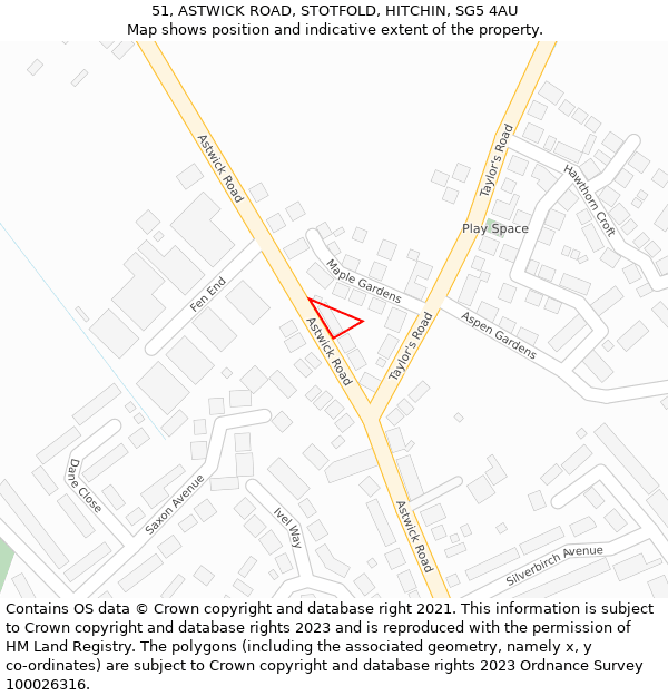 51, ASTWICK ROAD, STOTFOLD, HITCHIN, SG5 4AU: Location map and indicative extent of plot