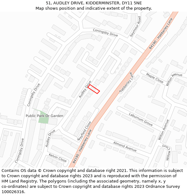 51, AUDLEY DRIVE, KIDDERMINSTER, DY11 5NE: Location map and indicative extent of plot