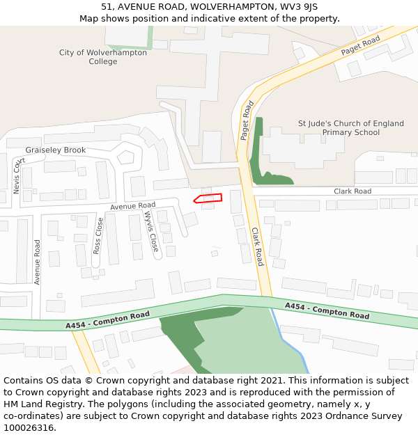 51, AVENUE ROAD, WOLVERHAMPTON, WV3 9JS: Location map and indicative extent of plot