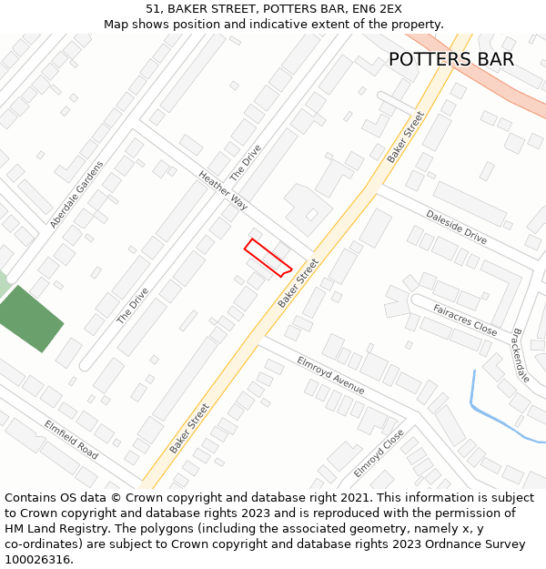 51, BAKER STREET, POTTERS BAR, EN6 2EX: Location map and indicative extent of plot