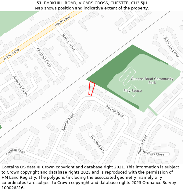51, BARKHILL ROAD, VICARS CROSS, CHESTER, CH3 5JH: Location map and indicative extent of plot