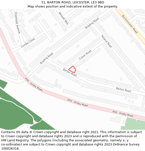 51, BARTON ROAD, LEICESTER, LE3 9BD: Location map and indicative extent of plot