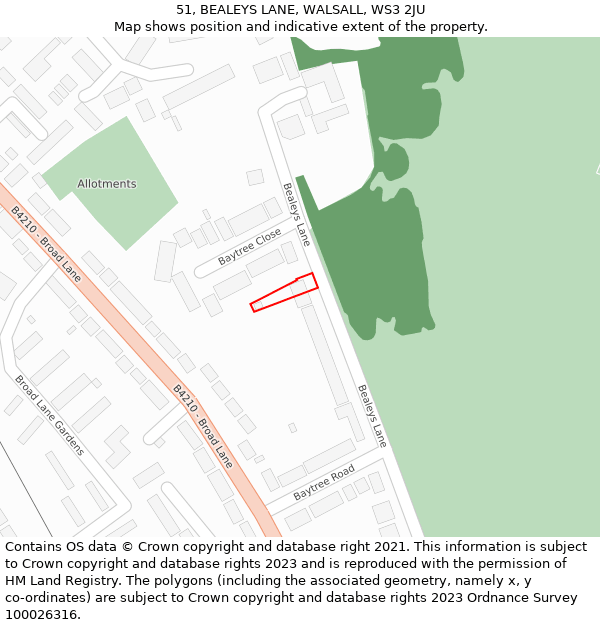 51, BEALEYS LANE, WALSALL, WS3 2JU: Location map and indicative extent of plot