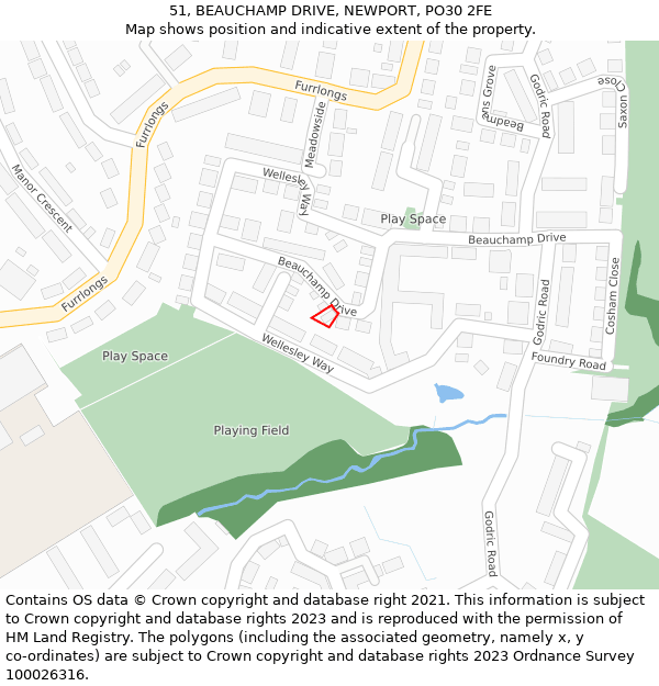 51, BEAUCHAMP DRIVE, NEWPORT, PO30 2FE: Location map and indicative extent of plot