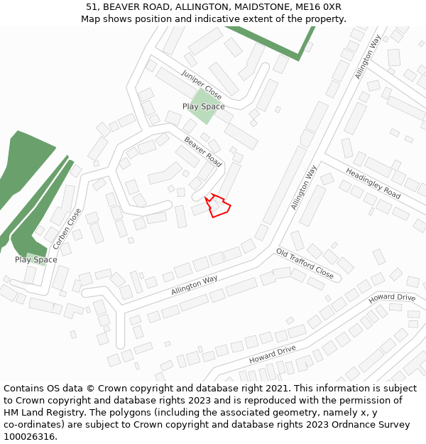 51, BEAVER ROAD, ALLINGTON, MAIDSTONE, ME16 0XR: Location map and indicative extent of plot