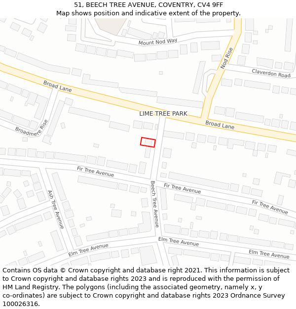 51, BEECH TREE AVENUE, COVENTRY, CV4 9FF: Location map and indicative extent of plot