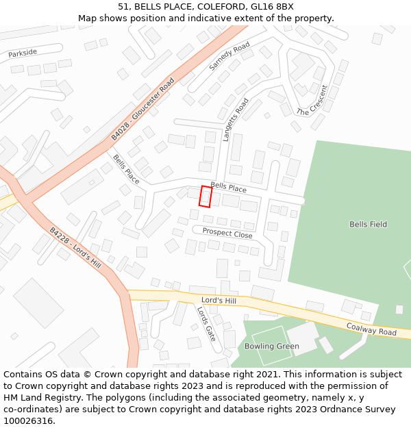 51, BELLS PLACE, COLEFORD, GL16 8BX: Location map and indicative extent of plot