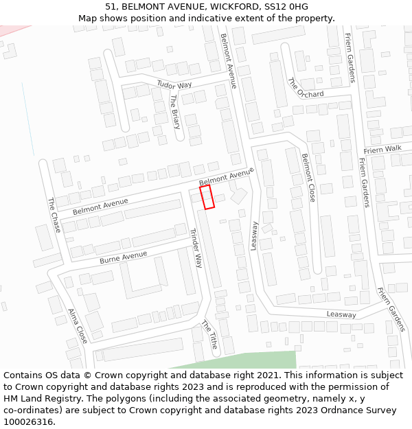 51, BELMONT AVENUE, WICKFORD, SS12 0HG: Location map and indicative extent of plot