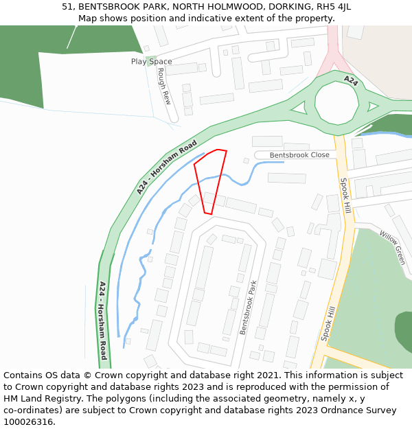 51, BENTSBROOK PARK, NORTH HOLMWOOD, DORKING, RH5 4JL: Location map and indicative extent of plot