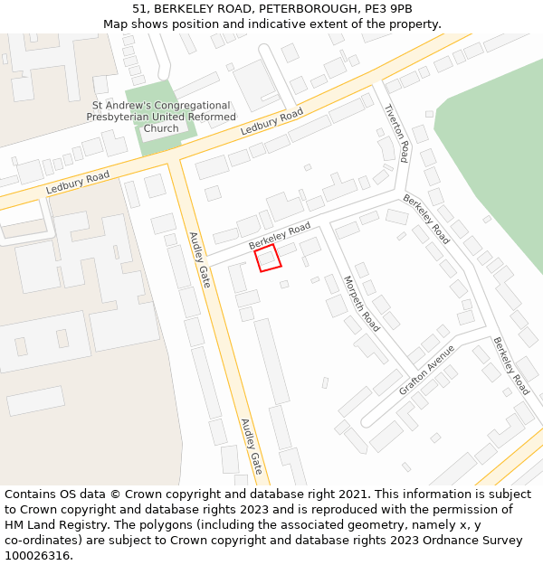 51, BERKELEY ROAD, PETERBOROUGH, PE3 9PB: Location map and indicative extent of plot