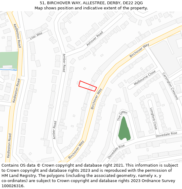 51, BIRCHOVER WAY, ALLESTREE, DERBY, DE22 2QG: Location map and indicative extent of plot