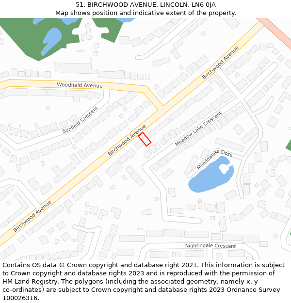 51, BIRCHWOOD AVENUE, LINCOLN, LN6 0JA: Location map and indicative extent of plot