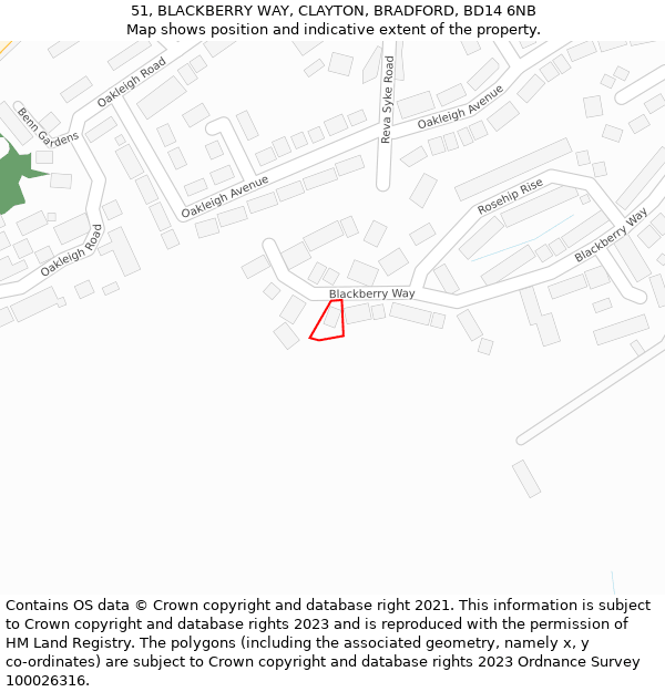 51, BLACKBERRY WAY, CLAYTON, BRADFORD, BD14 6NB: Location map and indicative extent of plot