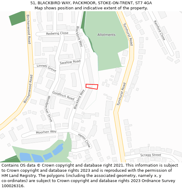 51, BLACKBIRD WAY, PACKMOOR, STOKE-ON-TRENT, ST7 4GA: Location map and indicative extent of plot