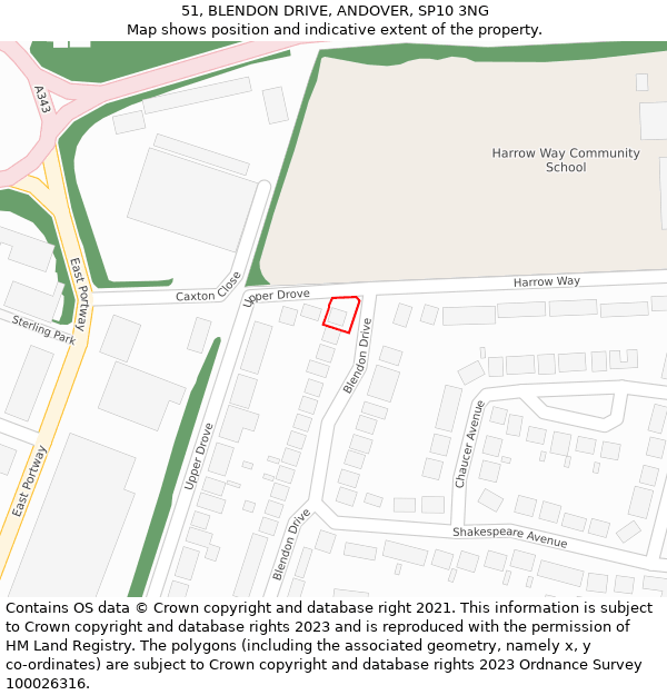 51, BLENDON DRIVE, ANDOVER, SP10 3NG: Location map and indicative extent of plot