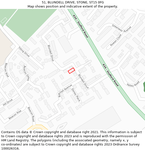 51, BLUNDELL DRIVE, STONE, ST15 0FG: Location map and indicative extent of plot