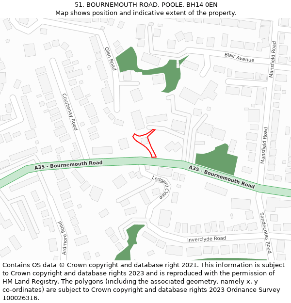 51, BOURNEMOUTH ROAD, POOLE, BH14 0EN: Location map and indicative extent of plot