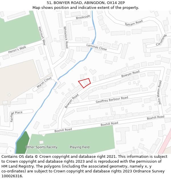 51, BOWYER ROAD, ABINGDON, OX14 2EP: Location map and indicative extent of plot