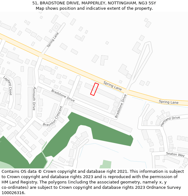 51, BRADSTONE DRIVE, MAPPERLEY, NOTTINGHAM, NG3 5SY: Location map and indicative extent of plot