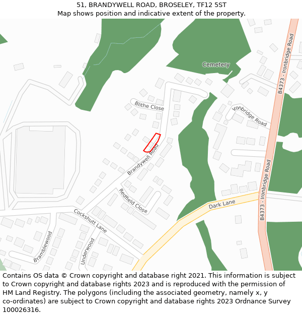 51, BRANDYWELL ROAD, BROSELEY, TF12 5ST: Location map and indicative extent of plot