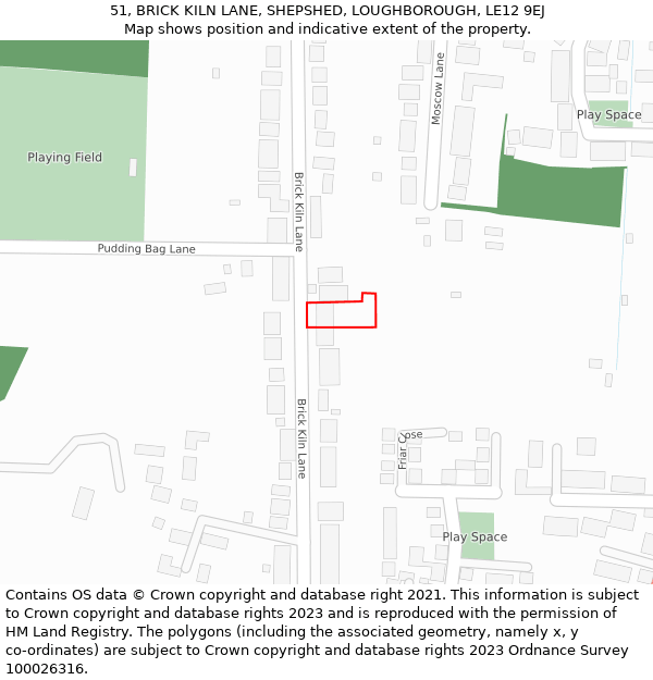 51, BRICK KILN LANE, SHEPSHED, LOUGHBOROUGH, LE12 9EJ: Location map and indicative extent of plot