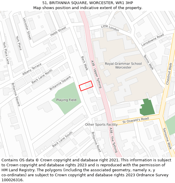 51, BRITANNIA SQUARE, WORCESTER, WR1 3HP: Location map and indicative extent of plot