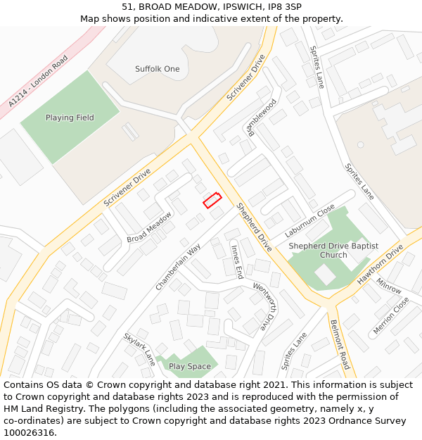 51, BROAD MEADOW, IPSWICH, IP8 3SP: Location map and indicative extent of plot