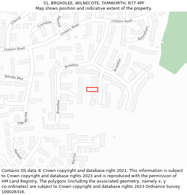 51, BROADLEE, WILNECOTE, TAMWORTH, B77 4PF: Location map and indicative extent of plot