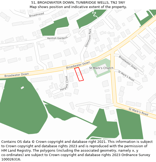 51, BROADWATER DOWN, TUNBRIDGE WELLS, TN2 5NY: Location map and indicative extent of plot