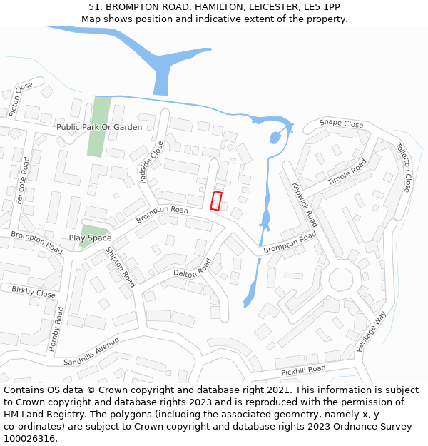 51, BROMPTON ROAD, HAMILTON, LEICESTER, LE5 1PP: Location map and indicative extent of plot