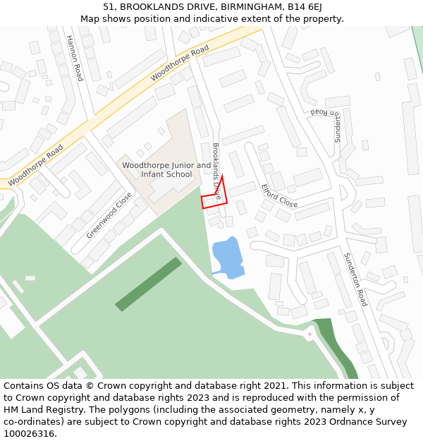 51, BROOKLANDS DRIVE, BIRMINGHAM, B14 6EJ: Location map and indicative extent of plot