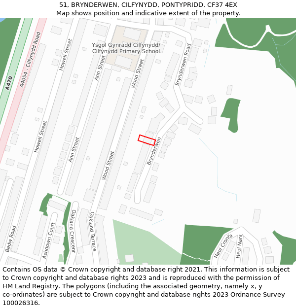 51, BRYNDERWEN, CILFYNYDD, PONTYPRIDD, CF37 4EX: Location map and indicative extent of plot