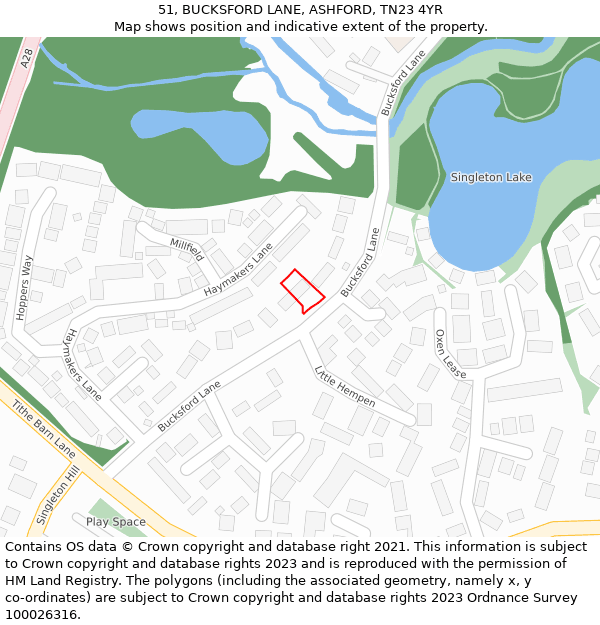 51, BUCKSFORD LANE, ASHFORD, TN23 4YR: Location map and indicative extent of plot