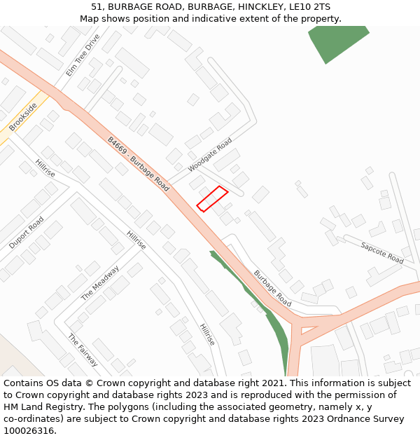 51, BURBAGE ROAD, BURBAGE, HINCKLEY, LE10 2TS: Location map and indicative extent of plot